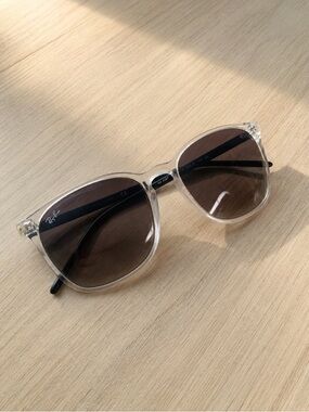 Ray-Ban RB4387 Unisex 56mm Clear Square Sunglasses Gray Lenses Designer Eyewear